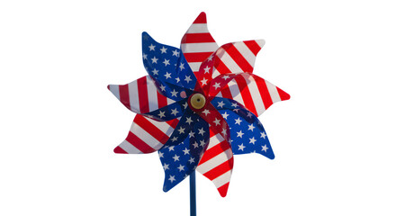 Patriotic pinwheel spins; a vibrant symbol of American pride, ideal for Independence Day celebrations or product presentation.