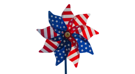 Patriotic pinwheel spins; a vibrant symbol of American pride, ideal for Independence Day celebrations or product presentation.