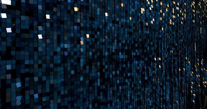 Night sequins turn up in a random pattern. Side macro view of gorgeous waving pattern background. 4K 3D rendering loop animation.