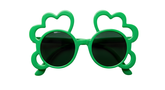 Green plastic shamrock glasses pop against black. Perfect for St. Patrick's Day events, social media, posters, party invitations.