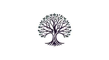 A stylized illustration of a tree with intricate branches and leaves, centered on a white background.