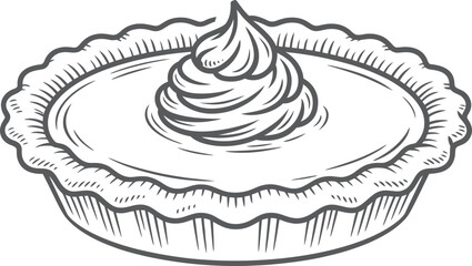 Hand drawn sketch of a delicious pie with whipped cream topping