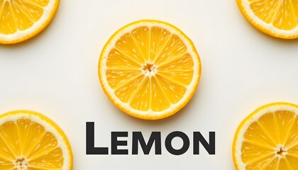 Lemon with bold text effect, subject positioned at bottom, ample blank space at top for copy, clean background, minimalistic style.