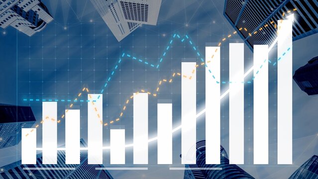 A compelling visual of a financial growth graph overlaying a modern cityscape, illustrating trends in data and success in the urban business environment. Copula