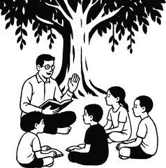 Happy Teacher’s Day Illustration with Books, Students, and Knowledge Concept