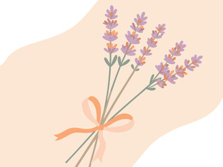Delicate bouquet of lavender tied with a ribbon on a soft background