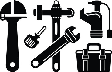 Obraz premium Set of plumbing icons vector graphic scalable tools including wrench faucet plunger toolbox