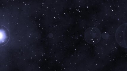 Animated starry night sky background with glowing stars and light flare effect