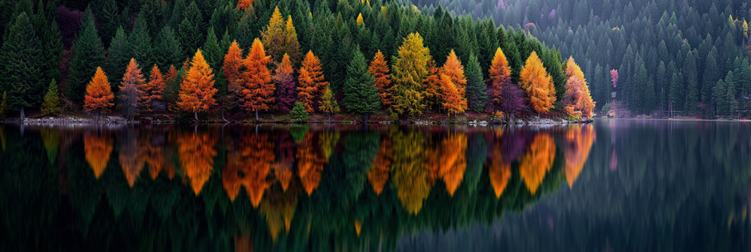 A beautiful autumn scene with trees and a lake
