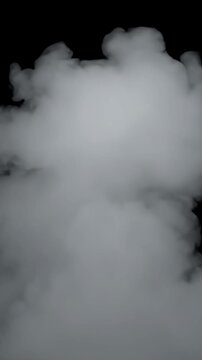 Dramatic Thick White Smoke Against Black Background - A thick, white smoke or fog cloud rolls across a completely black background.