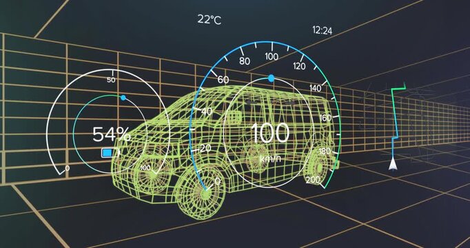 Upon sim start wireframe car accelerating to 100 kmh then decelerating in grid chamber to test