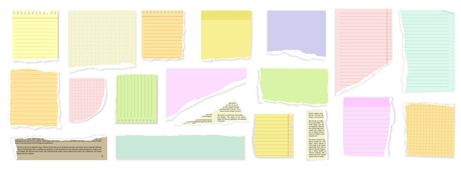 multi colored ripped block grid and rulled paper pages torn blocks