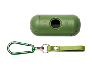 Green dog poop bag dispenser isolated on transparent background