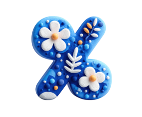 Blue Percentage Sign Decorated with Clay Flowers and Dots percent symbol handmade isolated on a transparent background