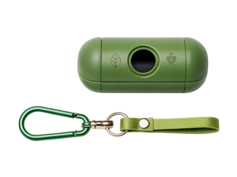Green dog poop bag dispenser isolated on transparent background