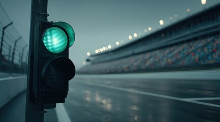 Green light at the raceway signifies the start of the race.