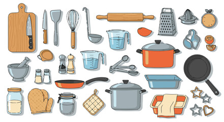 Obraz premium Kitchen Gadgets and Cookware vector set