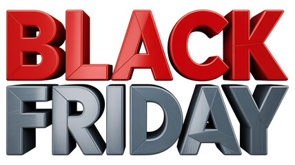 Bold red and silver black friday text isolated on transparent background