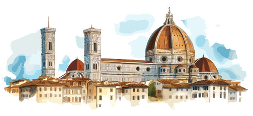 Obraz premium Florence Cathedral. Florence Cathedral watercolor vector illustration
