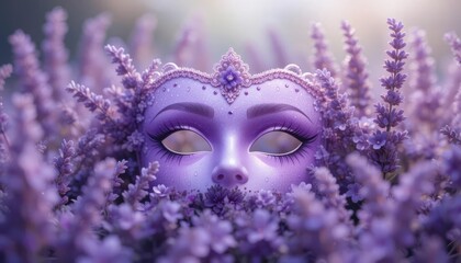 Pastel Purple Mask, Lavender Flowers, Watercolor Texture, Blurry Background, Relaxing Ambiance