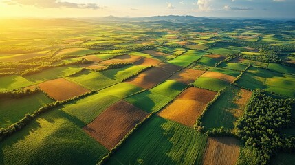 Arable land patterns at sunset