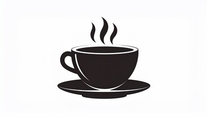 Obraz premium A Simple Black and White Illustration Depicting a Steaming Coffee Cup and Saucer