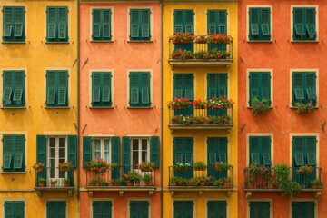 Fototapeta premium Collage about beautiful bay with colorful houses in Liguria, at Italy