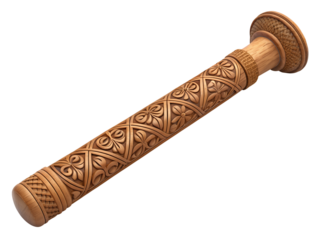 Wooden rolling pin with carved pattern isolated on white isolated on transparent background