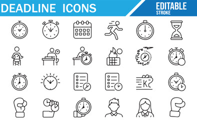 Business efficiency icons showing stress, performance, and time tracking tools