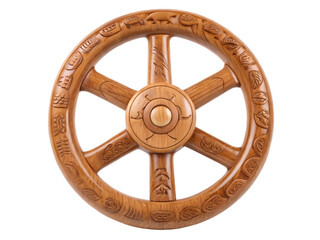 Obraz premium Wooden dharma wheel isolated on transparent background studio