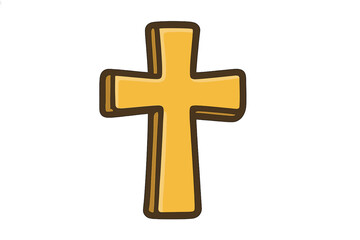 Obraz premium Golden cross icon, a Catholic and Christian symbol. Flat design vector cartoon illustration. Religious faith concept. Holy crucifix element for church, Easter, and spiritual themes.