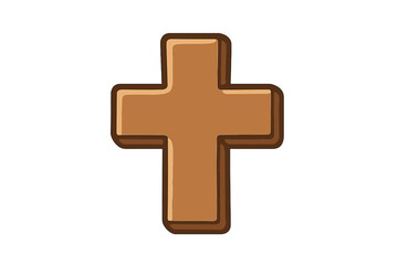 Fototapeta premium Christian cross icon. Simple brown wooden cartoon vector illustration. Religious symbol of faith, God, and Jesus. For Easter, bible, and church concepts. Protestant.