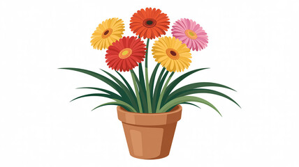 Fototapeta premium Colorful gerbera daisies in terracotta pot gerbera daisy flower
