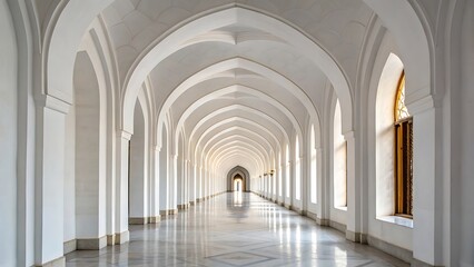Fototapeta premium A long white arched hallway creates a sense of peaceful depth
