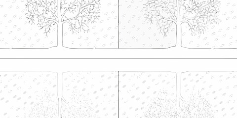 Stylized illustration of a tree in four stages showing its growth from seedling to mature tree and its roots underground © Kopil