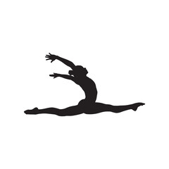 Silhouette of Female Gymnast or Dancer in Split Leap Pose Athletic Performance Illustration