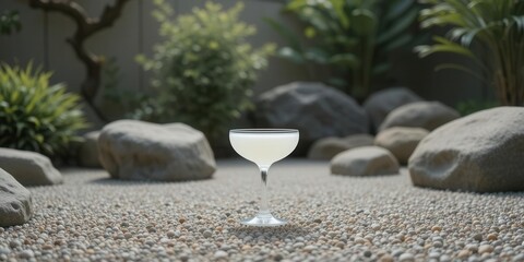 Raked Gravel and Carefully Placed Rocks Surround a Calm and Minimalist White Glass