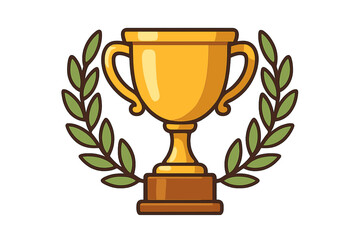 Golden trophy cup icon with laurel wreath symbol, award achievement vector illustration, prize victory celebration, champion award, success and honor concept design