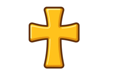 Obraz premium Wooden cross symbol icon vector art, cartoon style religious cross illustration with smooth edges and polished texture, flat design with transparent background for faith and spirituality concepts