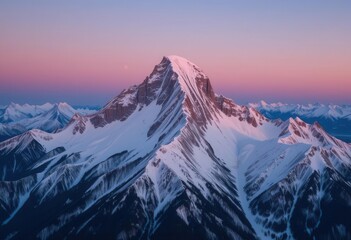 Crisp Mountainscape  A Broad Vista of Snow Capped Peaks Illuminated by the First Light of Day
