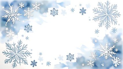 Delicate watercolor frame with snowflakes on a blue frosty background. Perfect for Christmas greeting cards, invitations, seasonal posters, digital templates, and holiday design projects