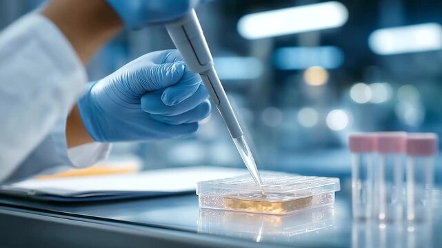 A technician extracts DNA for telomere analysis in a genetics lab with lysis buffers bubbling pipettes dispensing centrifuge tubes spinning and a lab notebook open depicted