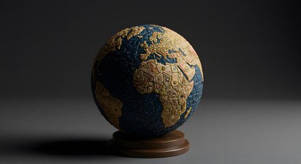 Fototapeta premium Intricate Globe Puzzle: A World of Intriguing Details Crafted in Wood and Puzzle Pieces