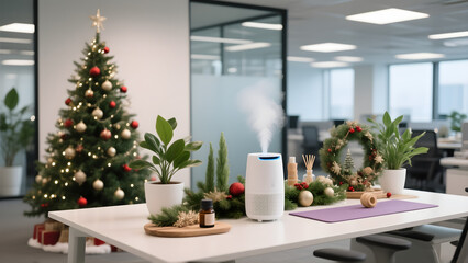 Health-Conscious Christmas Workspace with Air-Purifying Holiday Plants