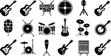 Collection of diverse musical instruments and audio equipment icons