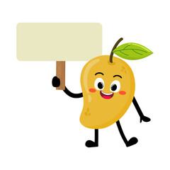 Cute Hand Drawn Mango Holding Blank Sign
