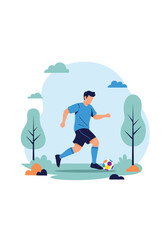 Soccer player dribbling the ball during a match in a park.