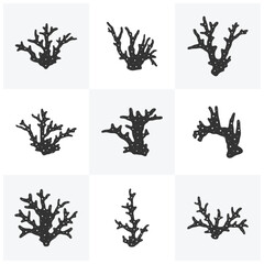 Set of Coral logo icon design template flat vector. Creative reef coral logo design concept