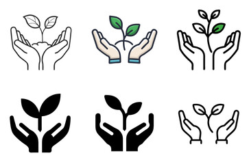 Eco Hands Icon Set with Multiple Style Variations Vector