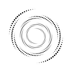 Radial speed Lines in circle form for comic books. Design element for frame, logo, tattoo, web pages, prints, posters, template, background. Set of black thick halftone dotted speed lines. Vector.